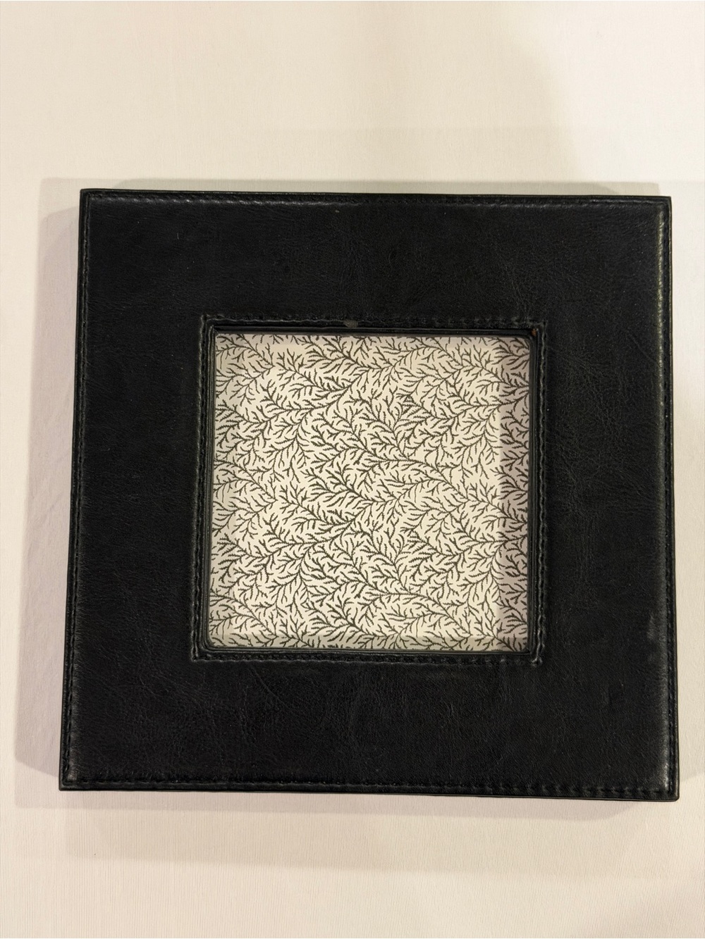 Stanley Black Leather Square Picture Frame with Patterned Center